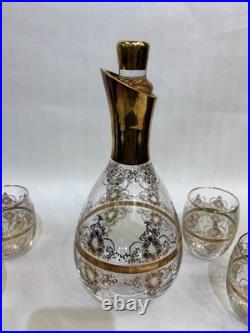 Vintage Italian Murano Glass Gold Decanter with Stopper Hand Blown Art Glass 9.3