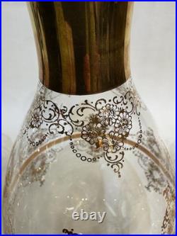 Vintage Italian Murano Glass Gold Decanter with Stopper Hand Blown Art Glass 9.3