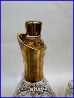 Vintage Italian Murano Glass Gold Decanter with Stopper Hand Blown Art Glass 9.3