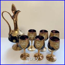 Vintage Italian Murano Venetian glass decanter & 6 wine glass Collective