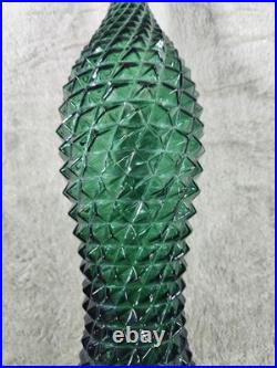 Vintage Italian Rossini Empoli Green Glass Diamond Genie Bottle Decanter 15-1/4