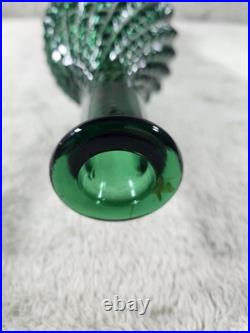 Vintage Italian Rossini Empoli Green Glass Diamond Genie Bottle Decanter 15-1/4