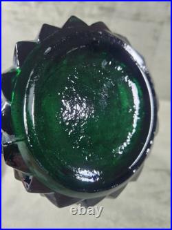 Vintage Italian Rossini Empoli Green Glass Diamond Genie Bottle Decanter 15-1/4