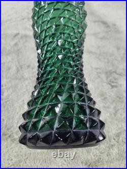 Vintage Italian Rossini Empoli Green Glass Diamond Genie Bottle Decanter 15-1/4