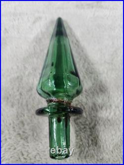 Vintage Italian Rossini Empoli Green Glass Diamond Genie Bottle Decanter 15-1/4