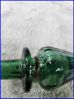 Vintage Italian Rossini Empoli Green Glass Diamond Genie Bottle Decanter 15-1/4