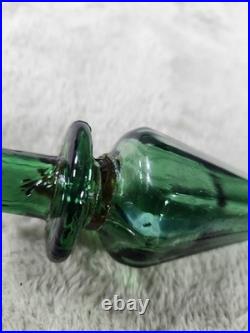 Vintage Italian Rossini Empoli Green Glass Diamond Genie Bottle Decanter 15-1/4