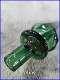 Vintage Italian Rossini Empoli Green Glass Diamond Genie Bottle Decanter 15-1/4