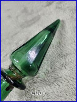 Vintage Italian Rossini Empoli Green Glass Diamond Genie Bottle Decanter 15-1/4