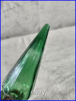 Vintage Italian Rossini Empoli Green Glass Diamond Genie Bottle Decanter 15-1/4