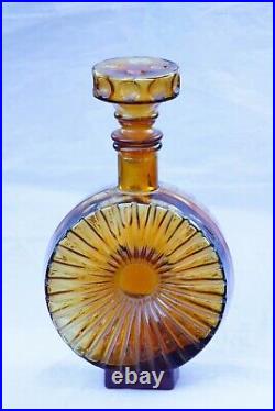 Vintage Italian Sunburst Amber Yellow Glass Bottle Decanter Empoli 70s 10in 26cm