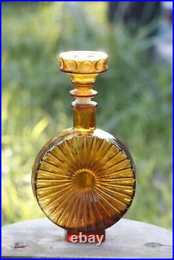 Vintage Italian Sunburst Amber Yellow Glass Bottle Decanter Empoli 70s 10in 26cm