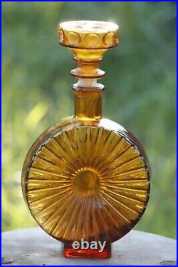 Vintage Italian Sunburst Amber Yellow Glass Bottle Decanter Empoli 70s 10in 26cm