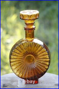 Vintage Italian Sunburst Amber Yellow Glass Bottle Decanter Empoli 70s 10in 26cm