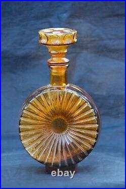 Vintage Italian Sunburst Amber Yellow Glass Bottle Decanter Empoli 70s 10in 26cm