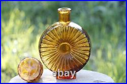 Vintage Italian Sunburst Amber Yellow Glass Bottle Decanter Empoli 70s 10in 26cm