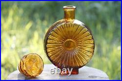 Vintage Italian Sunburst Amber Yellow Glass Bottle Decanter Empoli 70s 10in 26cm