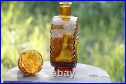 Vintage Italian Sunburst Amber Yellow Glass Bottle Decanter Empoli 70s 10in 26cm