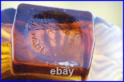 Vintage Italian Sunburst Amber Yellow Glass Bottle Decanter Empoli 70s 10in 26cm