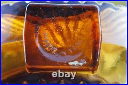 Vintage Italian Sunburst Amber Yellow Glass Bottle Decanter Empoli 70s 10in 26cm