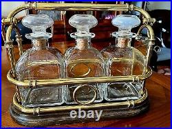 Vintage Italian Tantalus Brass with3 glass decanters & Key