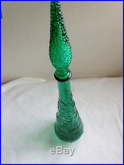 Vintage Italian Teal Green Butterfly And Flowers Genie Bottle Decanter 58cm Tall