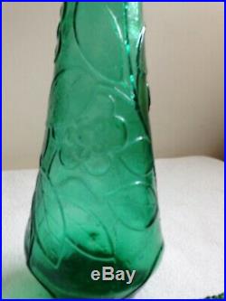 Vintage Italian Teal Green Butterfly And Flowers Genie Bottle Decanter 58cm Tall
