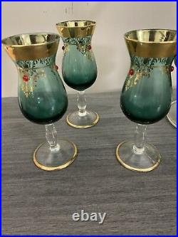 Vintage Italian Venetian Murano Blue Gold 24K Decanter With 6 Glasses