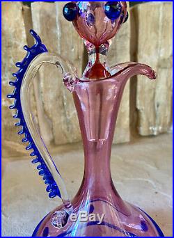Vintage Italian Venini Murano Glass Decanter Ruby Cobalt Vittorio Zecchin