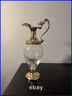 Vintage Italian Victorian Silver Plated Cut Etched Glass Wine Decanter Claret