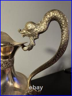 Vintage Italian Victorian Silver Plated Cut Etched Glass Wine Decanter Claret