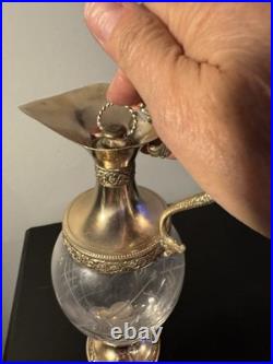 Vintage Italian Victorian Silver Plated Cut Etched Glass Wine Decanter Claret