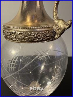 Vintage Italian Victorian Silver Plated Cut Etched Glass Wine Decanter Claret