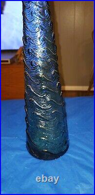 Vintage Italy Empoli Blue Waves Glass Genie Bottle Decanter withStopper MCM