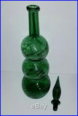 Vintage Italy Italian Empoli Glass Green 22 Ribbed Gurgle Decanter Mid century