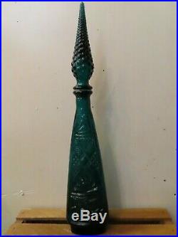Vintage Italy Italian Peacock Blue Green Empoli Glass Genie Bottle Decanter 18