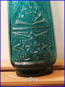 Vintage Italy Italian Peacock Blue Green Empoli Glass Genie Bottle Decanter 18