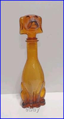 Vintage Italy MCM Empoli Amber Glass Hound Dog Decanter