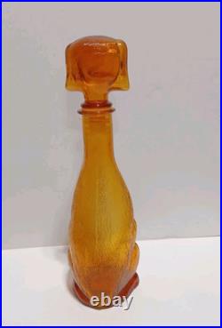 Vintage Italy MCM Empoli Amber Glass Hound Dog Decanter