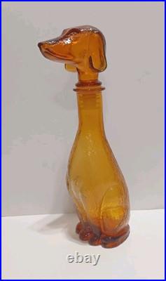 Vintage Italy MCM Empoli Amber Glass Hound Dog Decanter