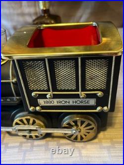 Vintage Japan 1880 Iron Horse Train Decanter Set 2 Shot Glasses Music Box