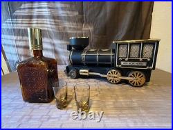 Vintage Japan 1880 Iron Horse Train Decanter Set 2 Shot Glasses Music Box