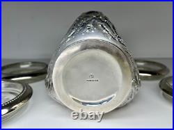 Vintage Japanese Solid Pure Silver Bamboo Leaf Overlay Glass Liquor Decanter Set