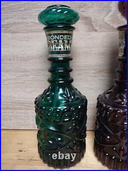 Vintage Jim Beam Decanter KY Lot of 3 1968 Green, Red, black Glass With Stoppers