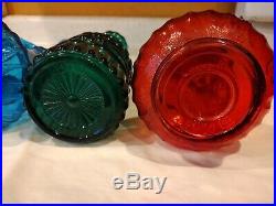 Vintage Jim Bean Decanter Bottles Empty Glasses Bar Set of 3 Blue Red Green