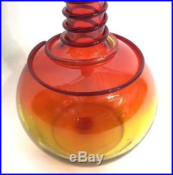 Vintage Joel Myers Blenko Swirl Glass Tangerine Decanter Rare 12