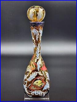 Vintage Jose Royo Spain Gordiola Glass Decanter, Hand Painted, Moser Type, MCM