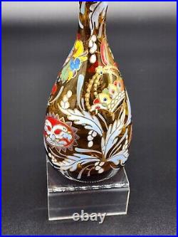 Vintage Jose Royo Spain Gordiola Glass Decanter, Hand Painted, Moser Type, MCM