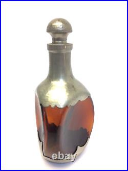 Vintage KMD Royal Holland Daalderop Amber Glass Pewter Decanter w Stopper Bottle