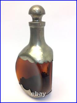 Vintage KMD Royal Holland Daalderop Amber Glass Pewter Decanter w Stopper Bottle